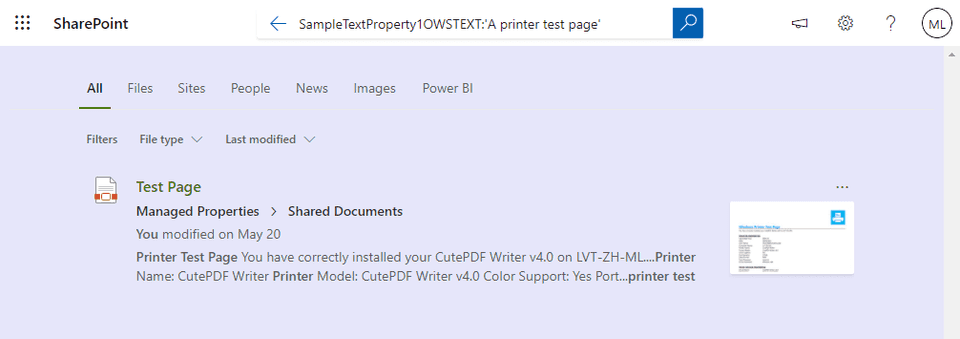 Search Result with Managed Property